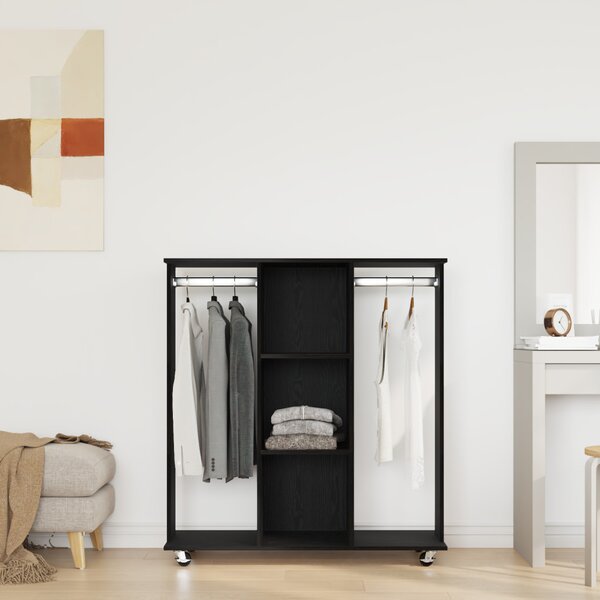 VidaXL Gardrób Kerekekkel Fekete Tölgy 102x38x110 cm Mérnöki Fa