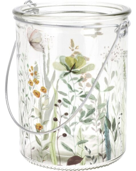 Meadow Flower üveg lógó gyertyatartó, 10 x 8 cm, zöld