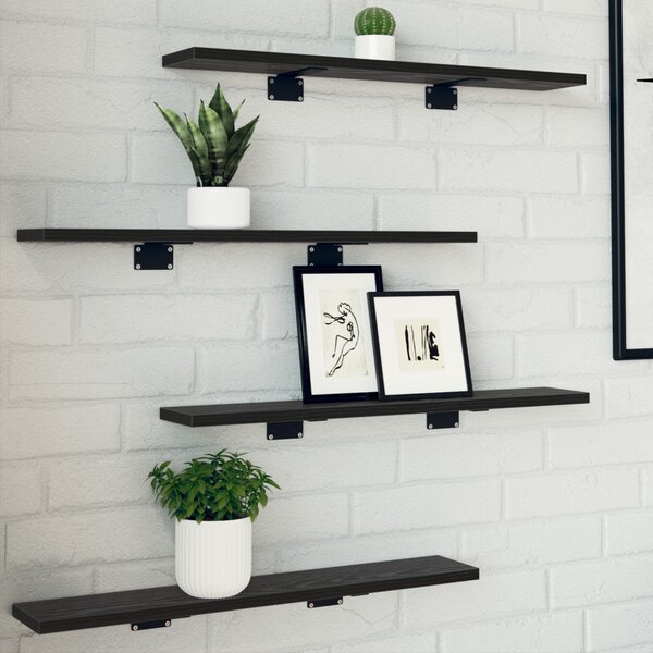 Polcos könyvespolc 4 pcs Fekete 60 x 10 x 1,5 cm Faanyag