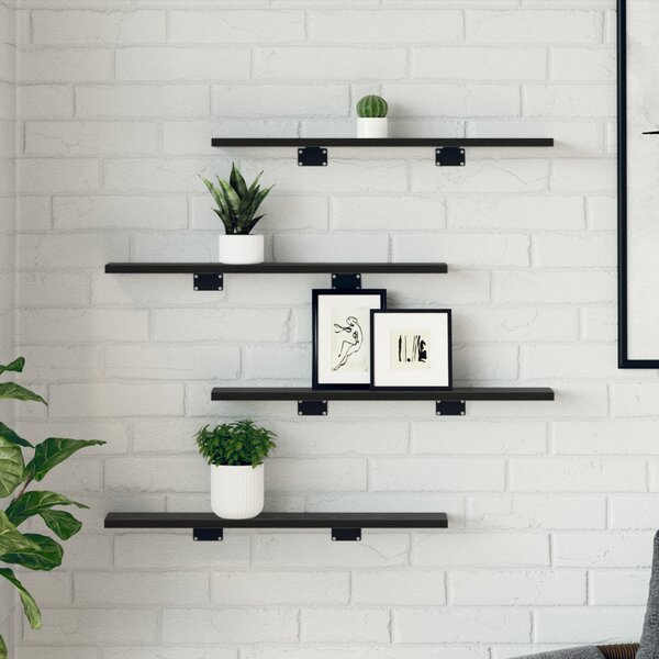 Polcos könyvespolc 4 pcs Fekete 60 x 10 x 1,5 cm Faanyag