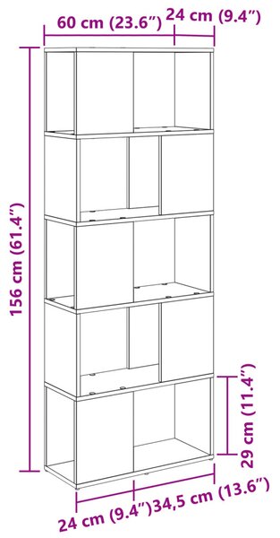 Könyvespolc Fekete tölgy Szerelt fa 60 x 24 x 155 cm