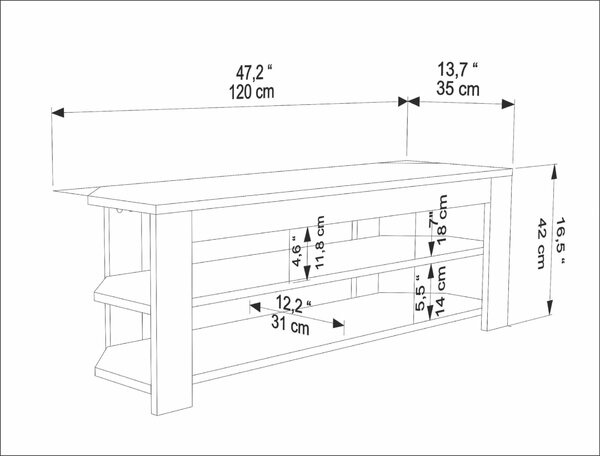 Hanah Home TV állvány fehér Oud tölgy Rita - Fehér, Oud tölgy