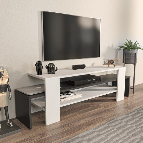 Hanah Home TV állvány fehér antracit Lenora - fehér, antracit