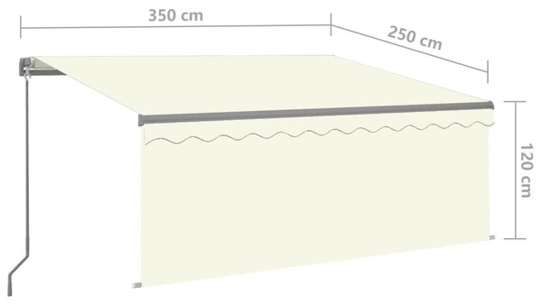 Krémszínű kézzel kihúzható LED-es napellenző redőnnyel 3x2,5 m