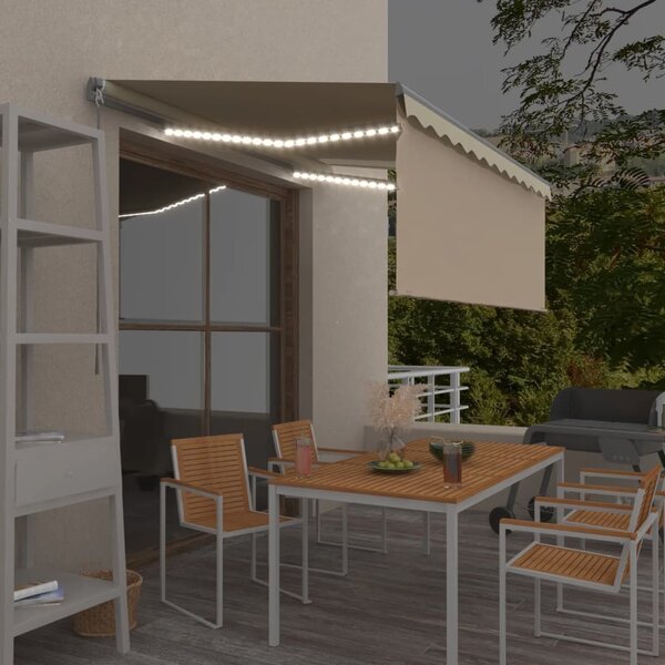 Krémszínű kézzel kihúzható LED-es napellenző redőnnyel 3x2,5 m