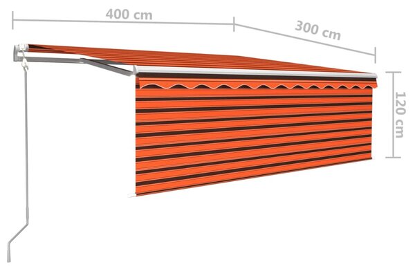 Narancssárga-barna kézzel kihúzható napellenző redőnnyel 4x3 m