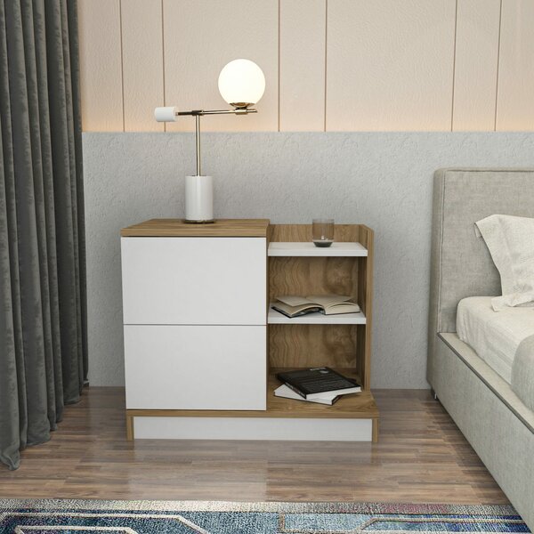 Hanah Home WhiteOak Rena éjjeliszekrény - Fehér, Tölgy