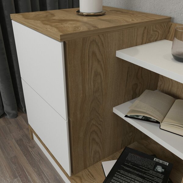Hanah Home WhiteOak Rena éjjeliszekrény - Fehér, Tölgy