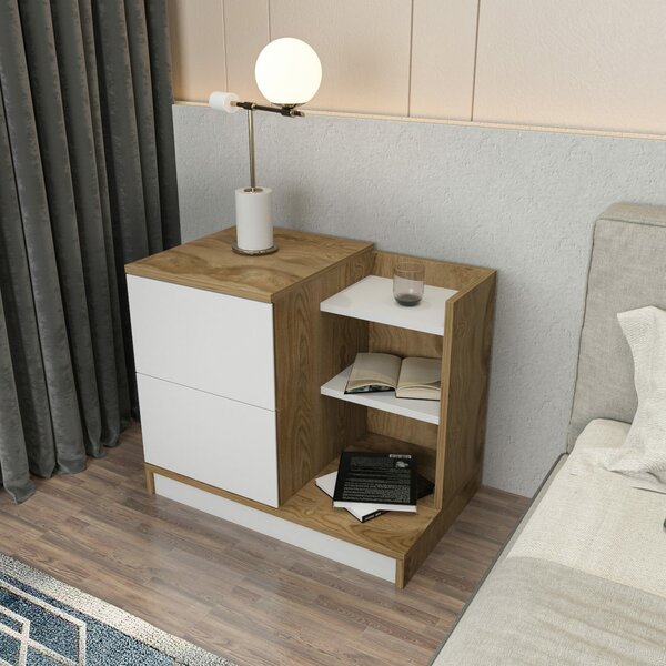 Hanah Home WhiteOak Rena éjjeliszekrény - Fehér, Tölgy