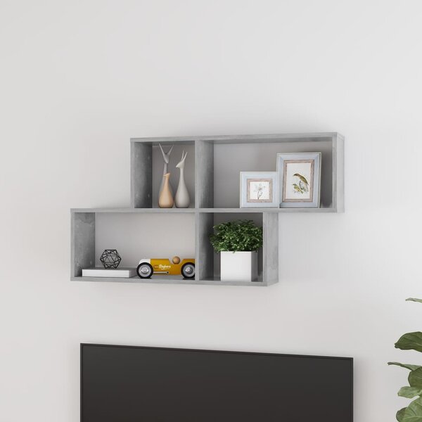 Betonszürke szerelt fa fali polc 100 x 18 x 53 cm