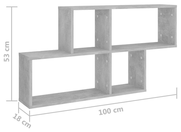 Betonszürke szerelt fa fali polc 100 x 18 x 53 cm