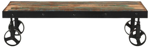 Tömör újrahasznosított fa kerekes dohányzóasztal 100x55x26 cm