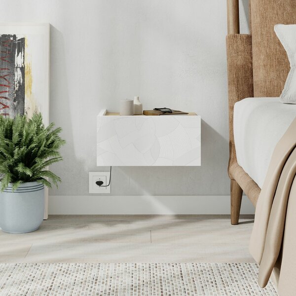Hanah Home Éjjeliszekrény Fehér Tölgy Onda LED - Fehér, Tölgy