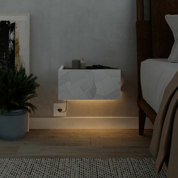 Hanah Home Éjjeliszekrény Fehér Tölgy Onda LED - Fehér, Tölgy