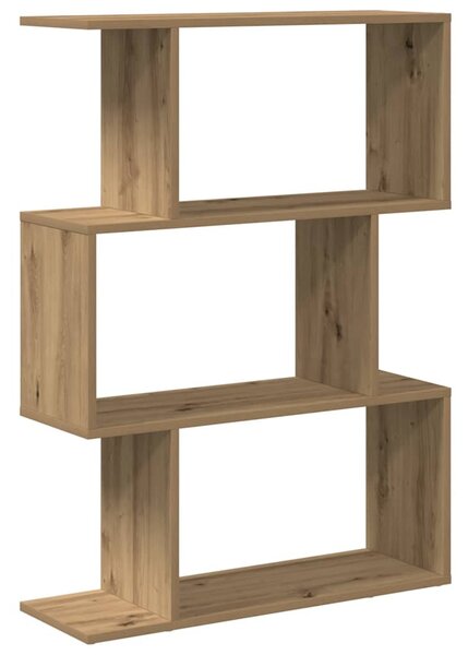 3 szintes kézműves tölgy fa elválasztó könyvespolc 70x24x97 cm