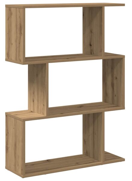 3 szintes kézműves tölgy fa elválasztó könyvespolc 70x24x97 cm