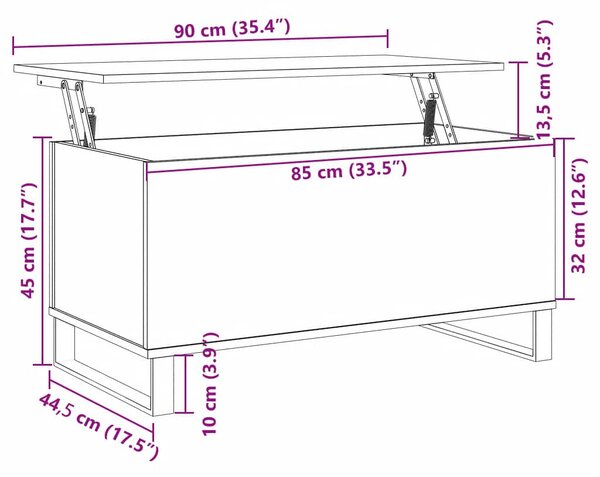 Antik fa színű szerelt fa dohányzóasztal 90 x 44,5 x 45 cm