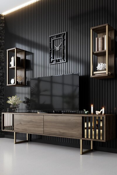 Hanah Home TV szekrény, dió, fekete, Gold Line