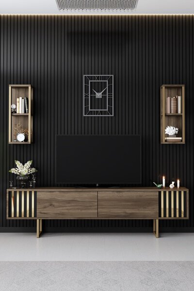 Hanah Home TV szekrény, dió, fekete, Gold Line
