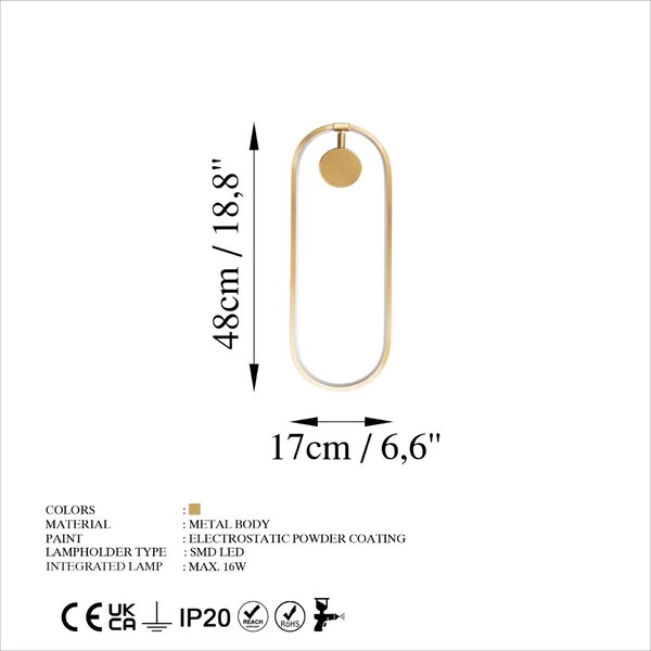 Opviq Fali lámpa Gold Can - 13557