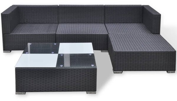 5 részes fekete polyrattan kerti ülőgarnitúra párnákkal