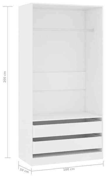 Fehér szerelt fa ruhásszekrény 100 x 50 x 200 cm