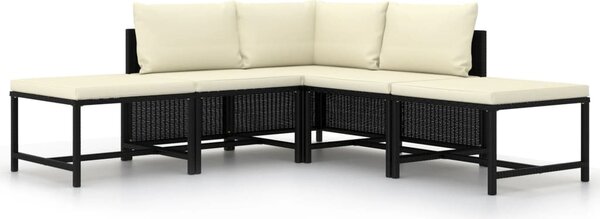 VidaXL 5 részes fekete polyrattan kerti kanapészett párnákkal