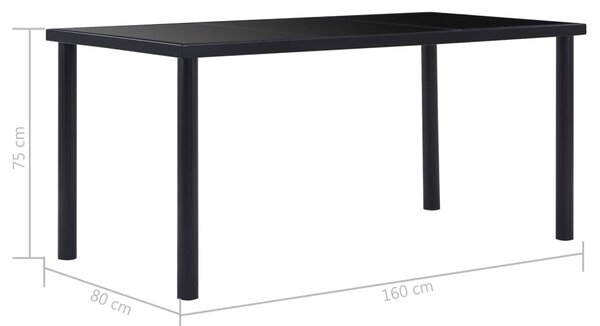Fekete edzett üveg étkezőasztal 160 x 80 x 75 cm