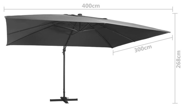 Antracit konzolos napernyő LED-del/alumínium rúddal 400x300 cm