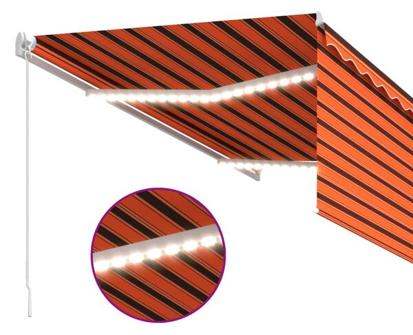 Narancssárga-barna kézzel kihúzható LED-es napellenző 3 x 2,5m