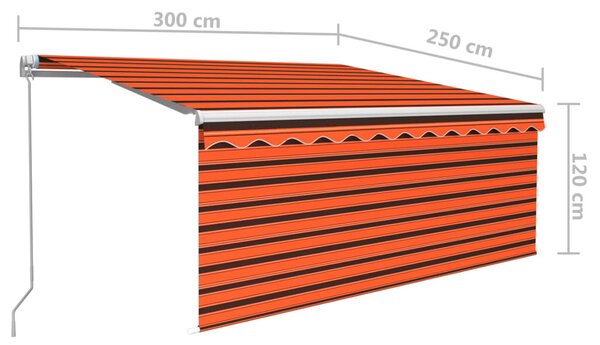 Narancssárga-barna kézzel kihúzható LED-es napellenző 3 x 2,5m