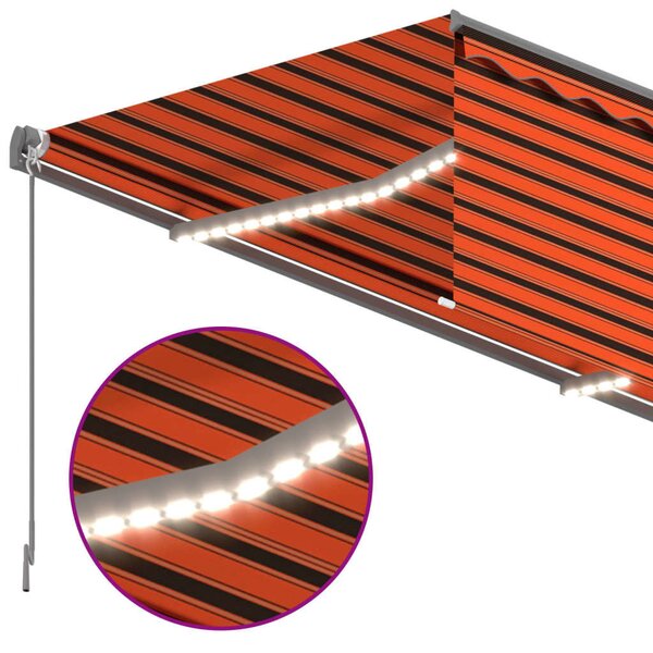 Narancssárga-barna kézzel kihúzható LED-es napellenző 4 x 3 m