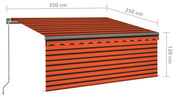 Narancssárga-barna LED-es napellenző redőnnyel 3,5 x 2,5 m