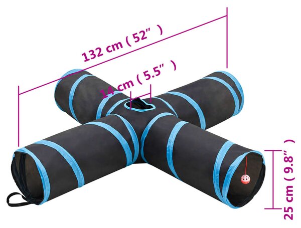 Fekete és kék 4 irányú poliészter macskaalagút 132 cm