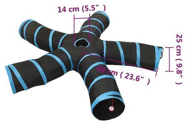 Fekete-kék 5 irányú poliészter macskaalagút 25 cm