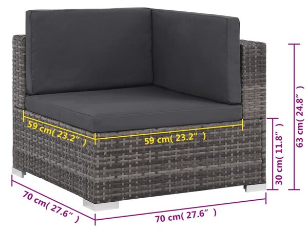 VidaXL 6 darabos szürke polyrattan kerti bútor szett párnákkal