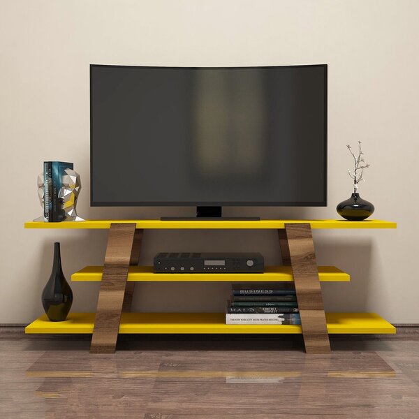 Hanah Home TV állvány Walnut Yellow Flower - dió, sárga