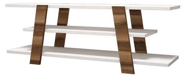 Hanah Home TV állvány diófa és fehér színben, fehér virág mintával