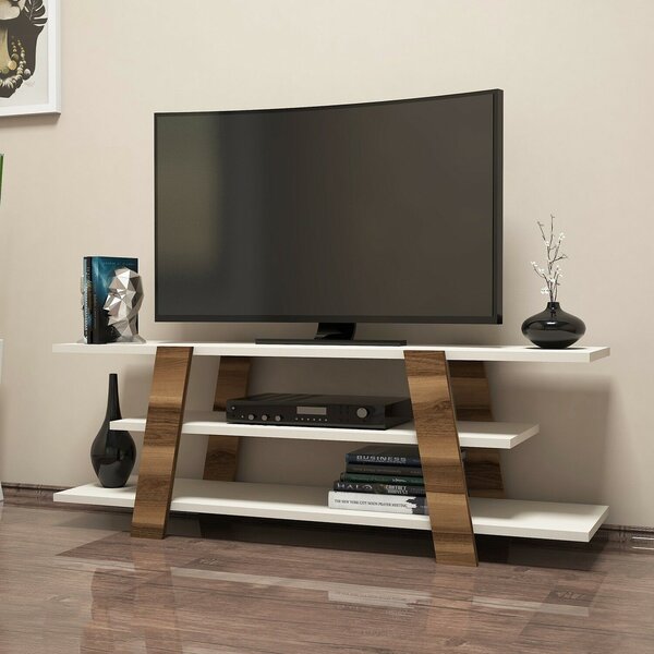 Hanah Home TV-állvány diófa krémszínű virág mintával - Dió, Krém
