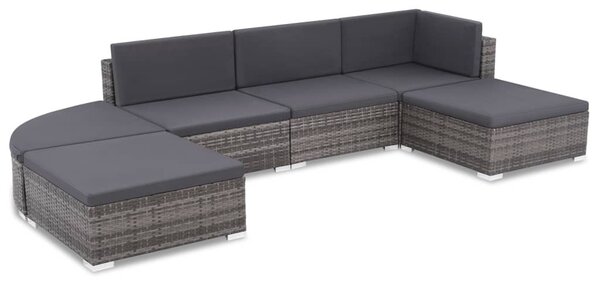 VidaXL 6 darabos szürke polyrattan kerti bútor szett párnákkal