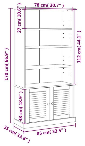 VIGO tömör fenyőfa könyvespolc 85x35x170 cm