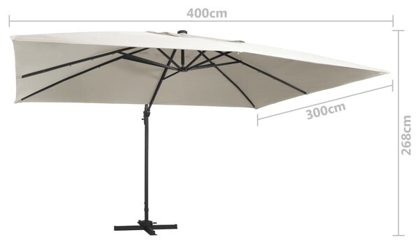 Homokszínű konzolos napernyő LED-del/alumínium rúddal 400x300cm