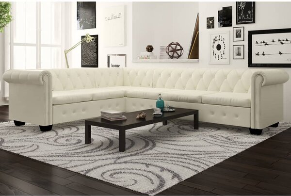 VidaXL 6 személyes fehér műbőr Chesterfield sarok kanapé