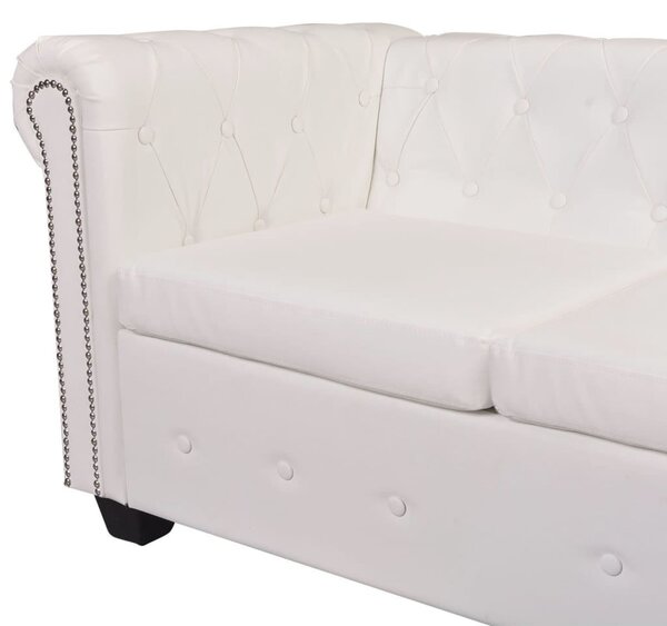 VidaXL 6 személyes fehér műbőr Chesterfield sarok kanapé
