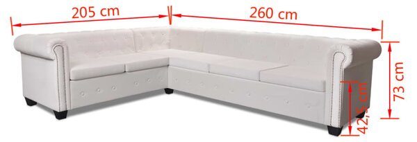 VidaXL 6 személyes fehér műbőr Chesterfield sarok kanapé