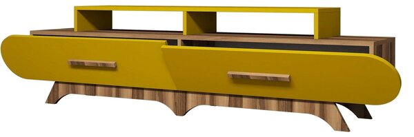 Hanah Home TV állvány Walnut Yellow Flora - dió, sárga