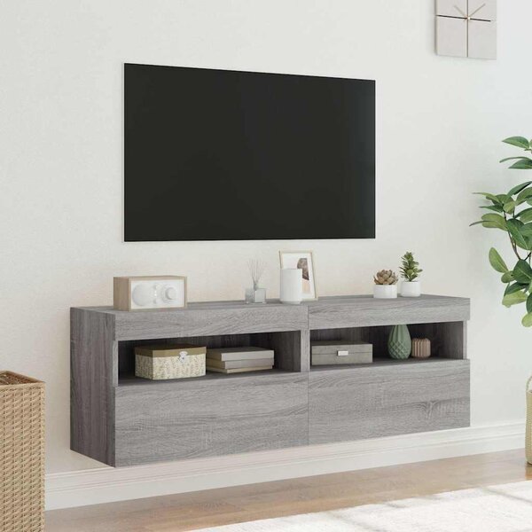 2 db szürke sonoma fali TV-szekrény LED-ekkel 60x30x40 cm