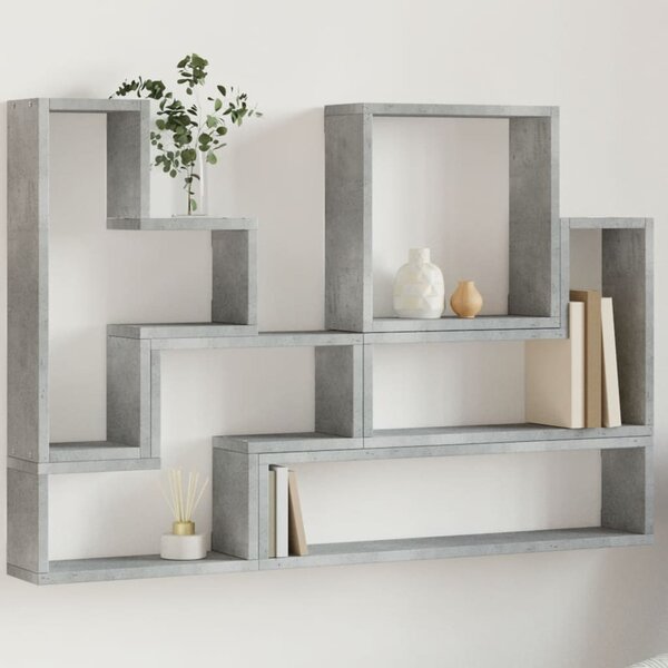 Betonszürke szerelt fa fali polc 96x12x64 cm