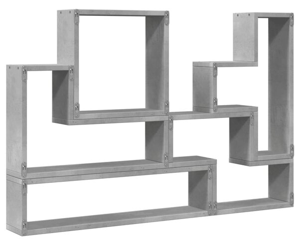Betonszürke szerelt fa fali polc 96x12x64 cm