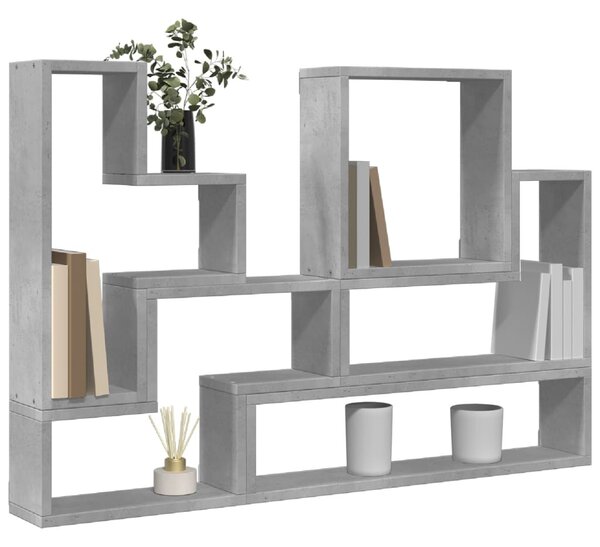 Betonszürke szerelt fa fali polc 96x12x64 cm